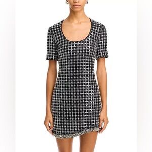 NWT SIMKHAI Vivalie Embellished Grid Mini Dress Size 0 Black Silver Sequins